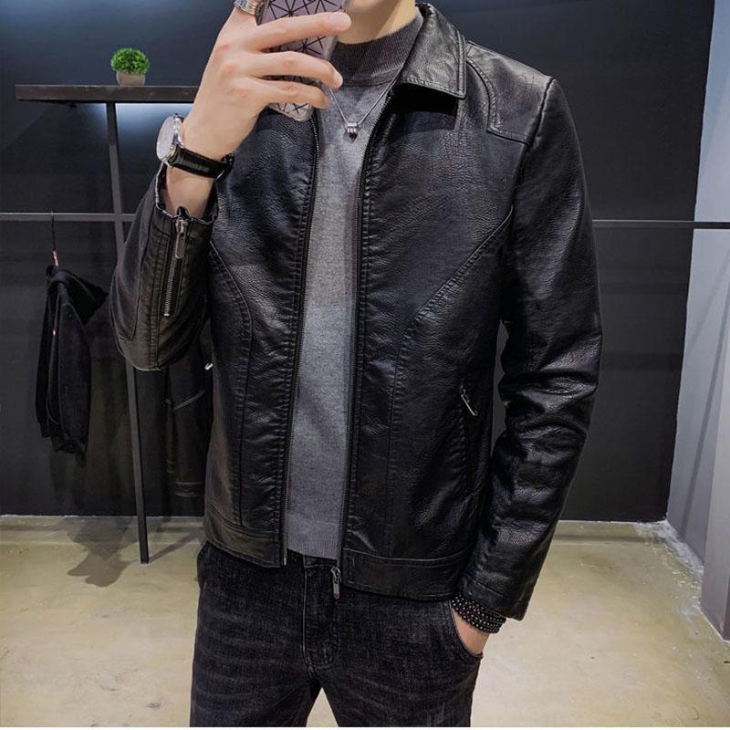 Leather Men's Jacket Korean Men's Autumn and Winter Jacket Slim Trend Leather Jacket Youth Jacket