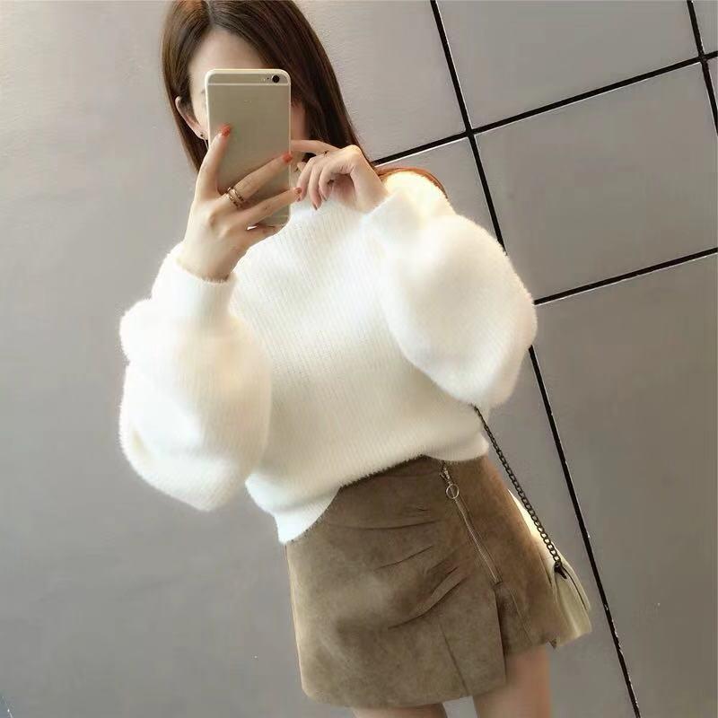 Women Fluffy Sweater Jumper Cold Shoulder Long Sleeve Pullover Blouse