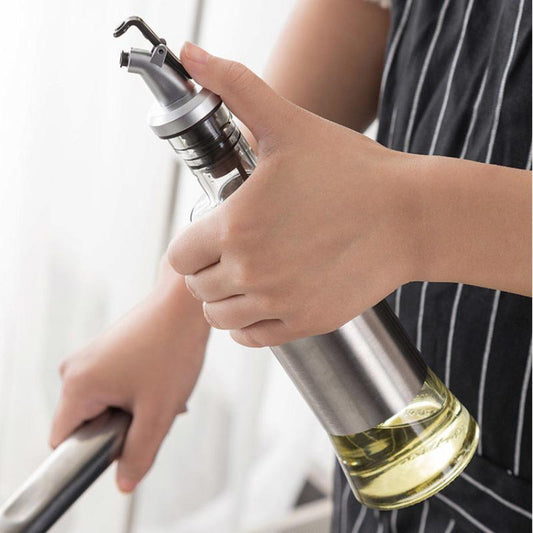 Oil Can Glass Household Kitchen Stainless Steel Oil Bottle Leak-proof Vinegar Pot Small Oil Tank Sauce Vinegar Bottle Seasoning Bottle