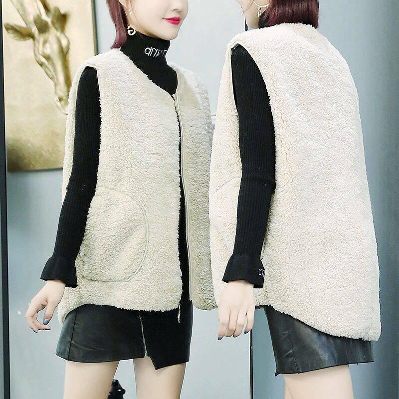 Woman Vest Winter Short Vests of Women Single Breasted Faux Lamb Wool Vest Coat Turn-down Collar