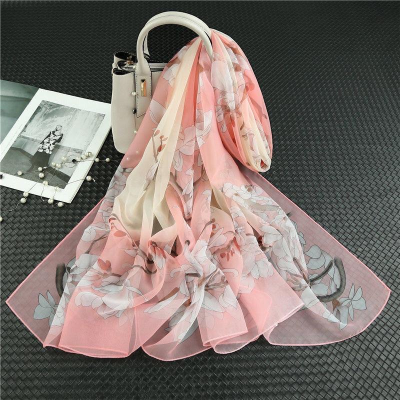 Printed Chiffon Silk Scarf Women 90*180cm Oversized Sunscreen Holiday Seaside Beach Shawl