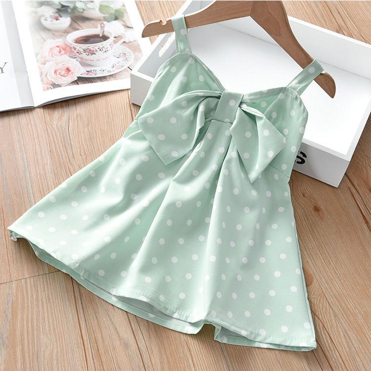 Summer Baby Girls Sling Dresses Children's Clothing Girls Sweet Lovely Polka Dot Bow Sleeveless Vest Dress