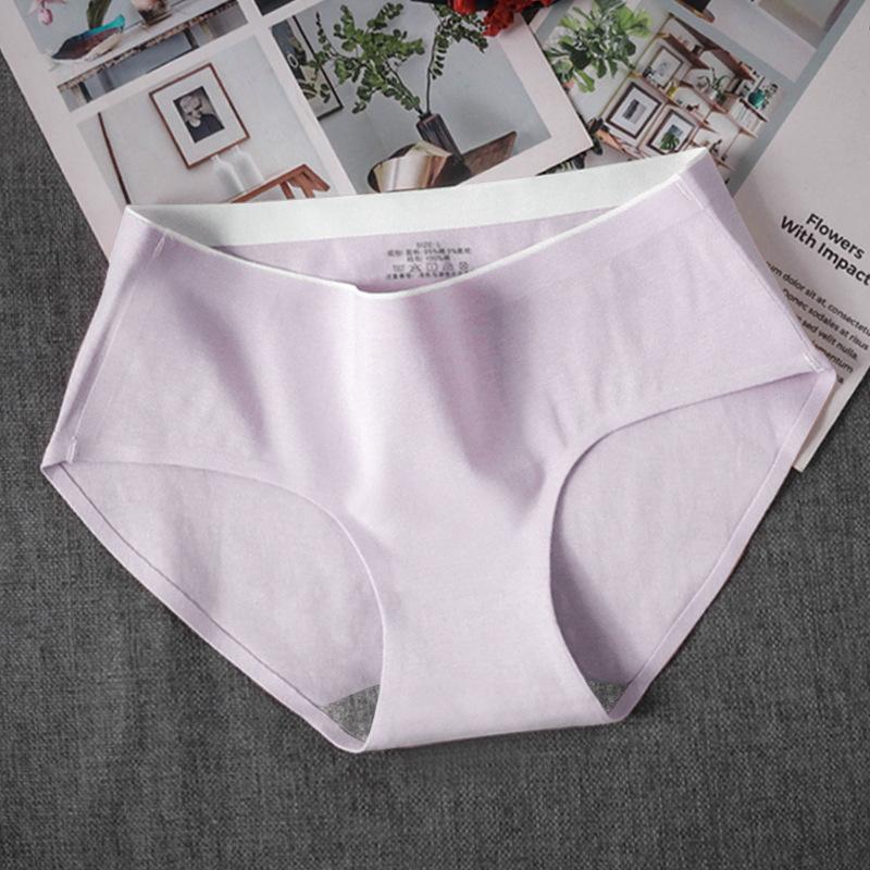 4Pcs/Set Girl's Mid Waist Breathable Seamless Cotton Underpants Women's All-match Solid Color Large Size Causal Soft Briefs