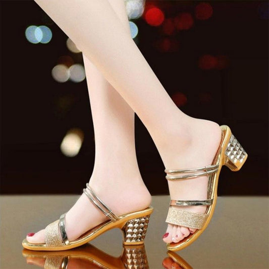 Summer Ladies Sandals and Slippers Thick Heel Mid-heel Fashion Sandals Open Toe Korean Sexy All-match Sandals Women