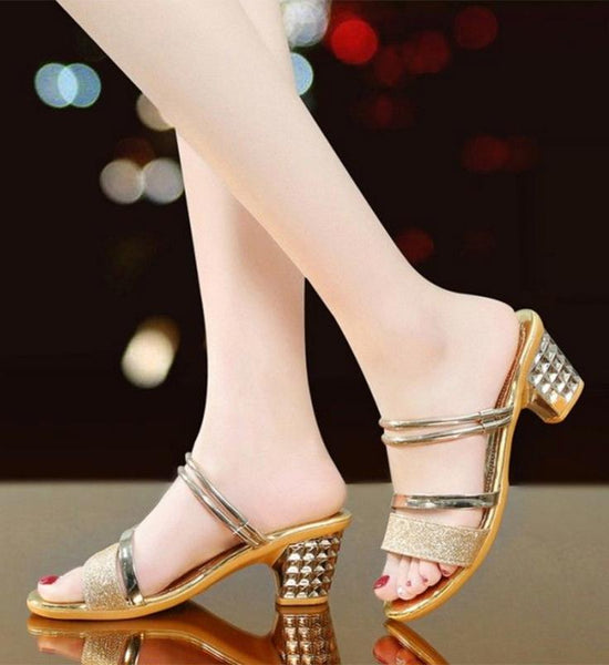 Summer Ladies Sandals and Slippers Thick Heel Mid-heel Fashion Sandals Open Toe Korean Sexy All-match Sandals Women