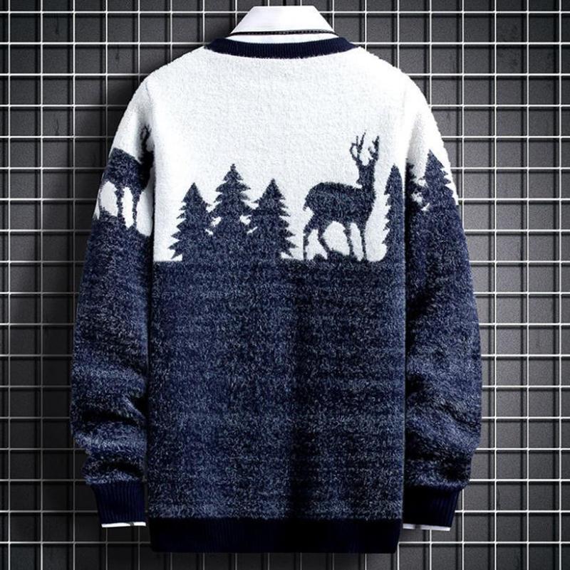 WTEMPO Men Christmas Sweater Elk Print Sweater Soft Casual Knitted Sweater Winter Thicken Warm Pullover