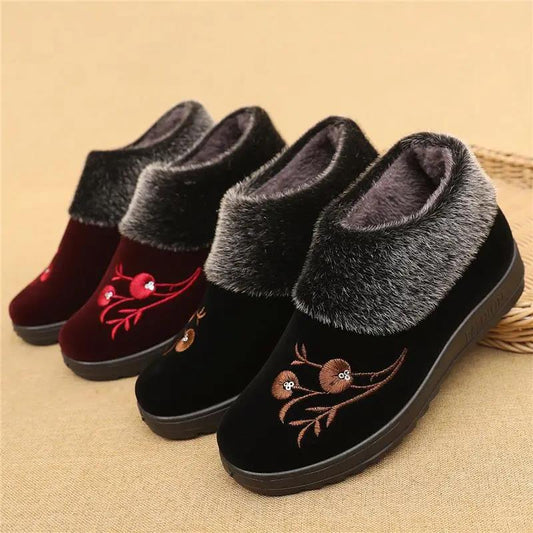 Women's Winter Middle-aged and Elderly Shoes Flat-bottomed Non-slip Thickened Warmth and Velvet Cotton SpringAutumn Shoes