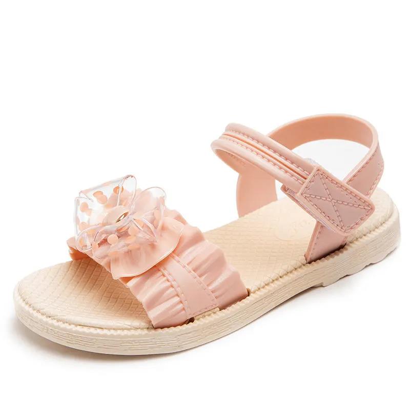 Girls Sandals Girls Summer Soft Sole Beach Flat Sandals Anti-slip Solid Color Casual Princess Light Sandals