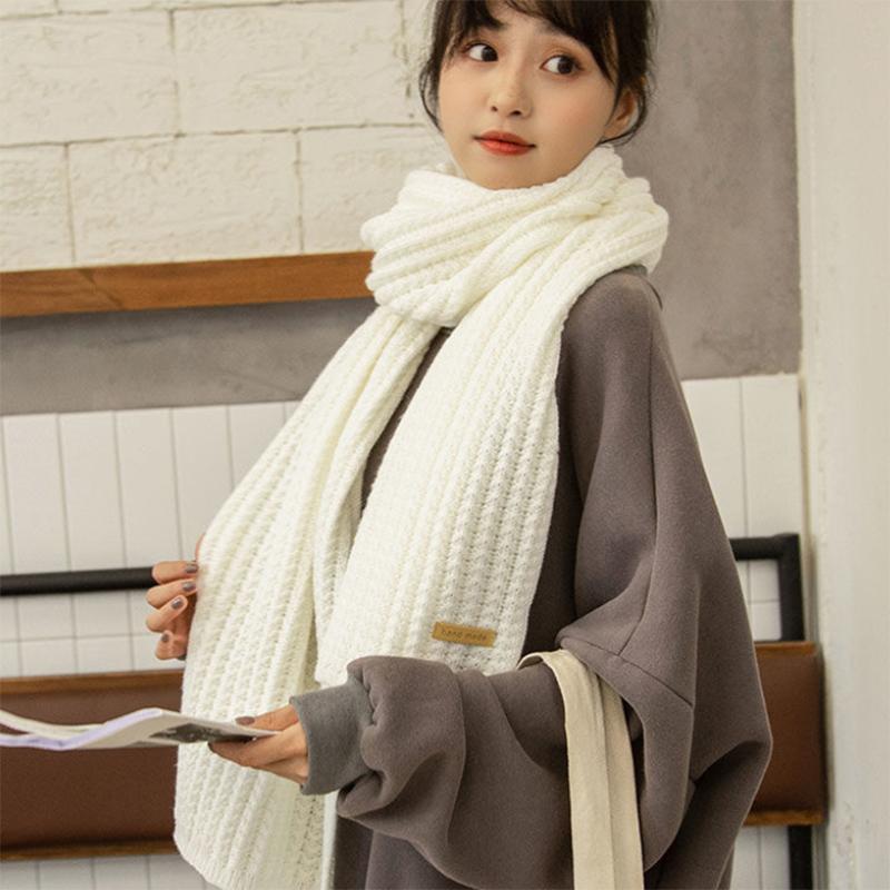 Women's Solid Color Knitted Scarf Women's Winter Thickening and Warmth Cute Scarf All-match