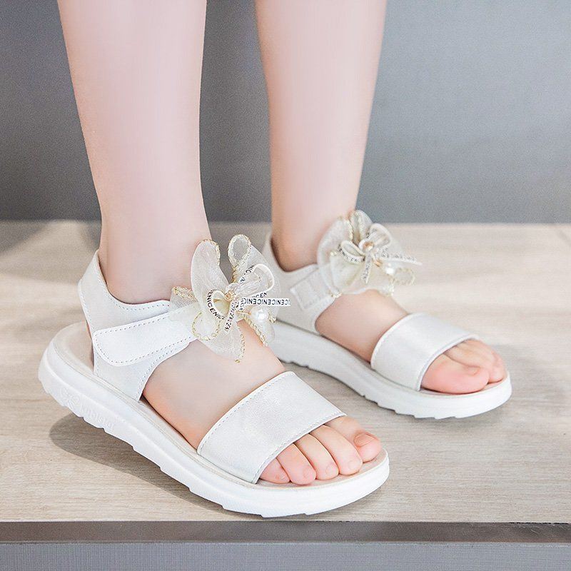 Girls Sandals Summer Bowknot Open Toe Breathable Princess Shoes Korean Children's Soft Bottom Non-slip