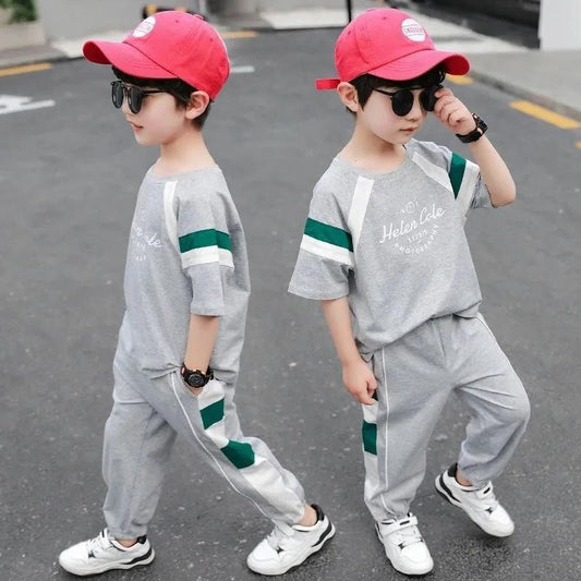 Two-piece Suit Boy's Summer Suit Handsome and Loose Sports Baby Summer Children's Short-sleeved