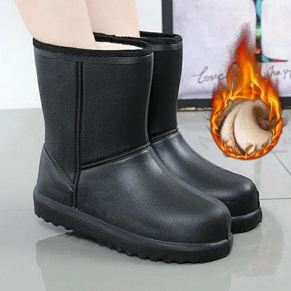 Women's Large Size EVA Rain Boots Winter Middle Tube Waterproof Boots Solid Color Flat Bottom Anti-skid Wear-resistant Cotton Boots