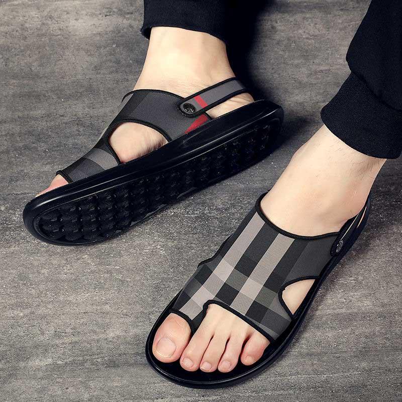 Size40-45 Summer Men Sandals Women Comfortable Non-slip PU Leather Beach Slippers Couples Casual Outdoor Slippers Cross Alphabet Drag Flip Flops