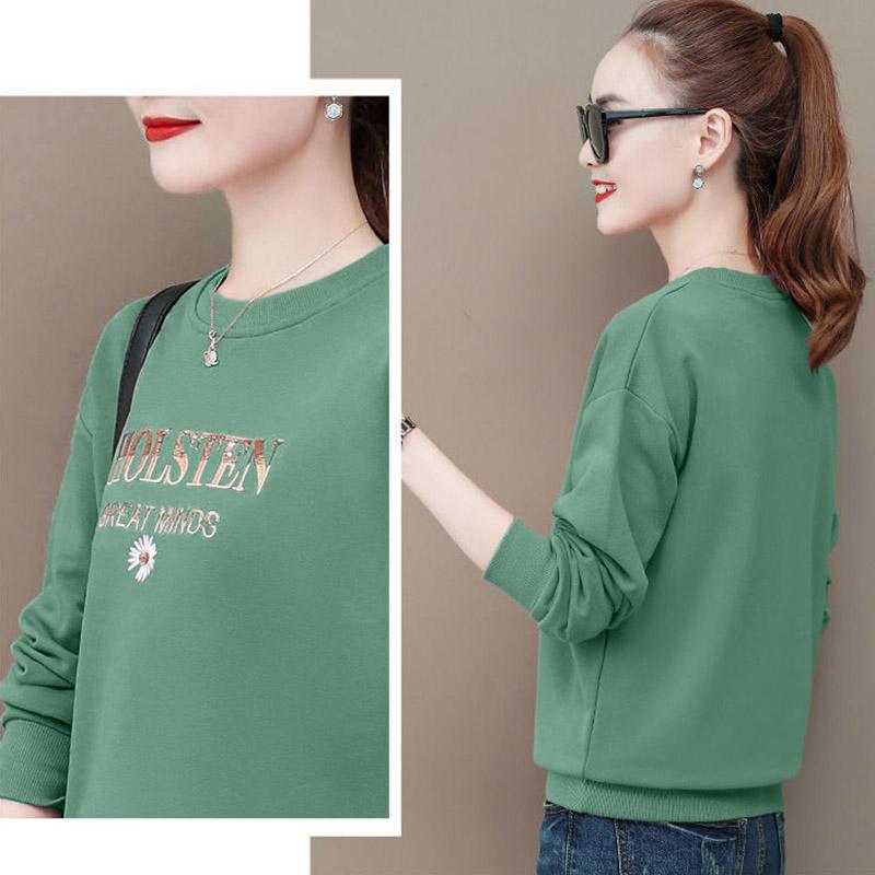 Cotton Spring and Autumn Women's Round Neck Loose Sweater Fashion All-match Bottoming Shirt Long-sleeved Top