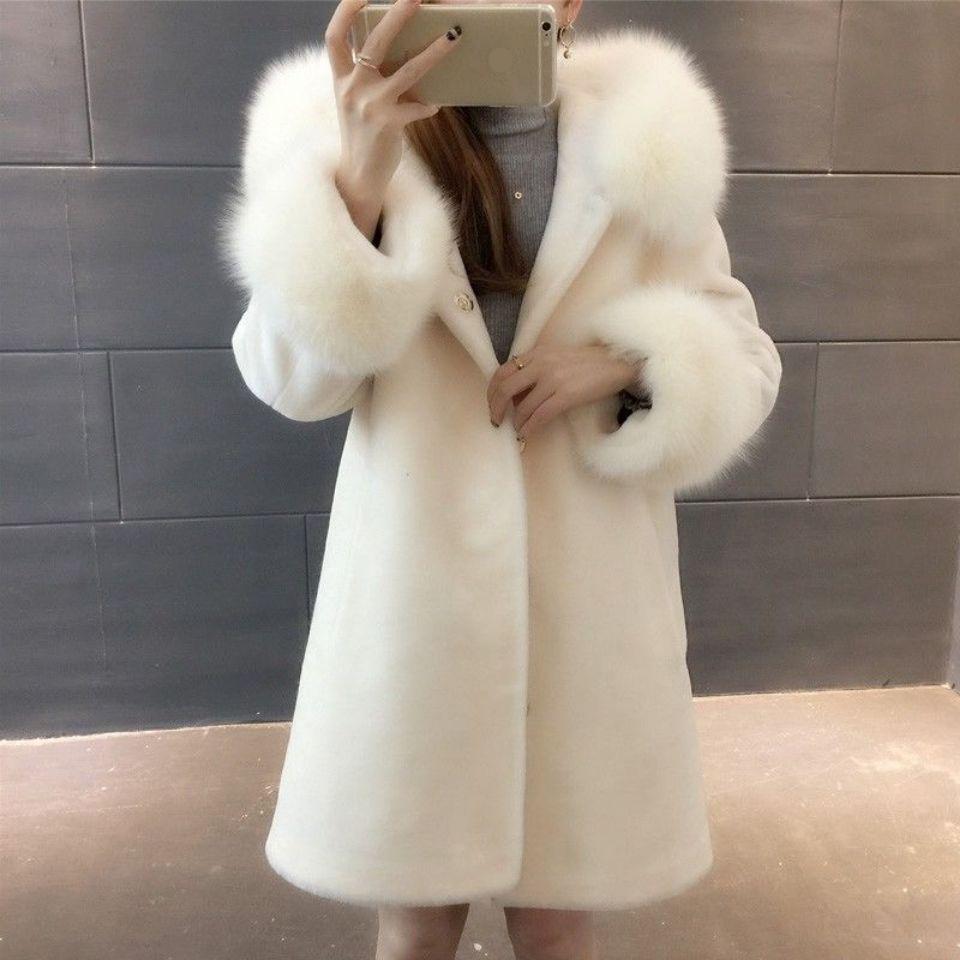 Lamb Fur Mink Loose Coat Winter Ladies Fur Coat Plush Thickening Medium Length Women's Leather Coat Plus Size