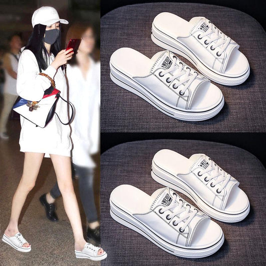 Slippers women wear increased height fashion wild sponge cake thick bottom wedge sandals slippers