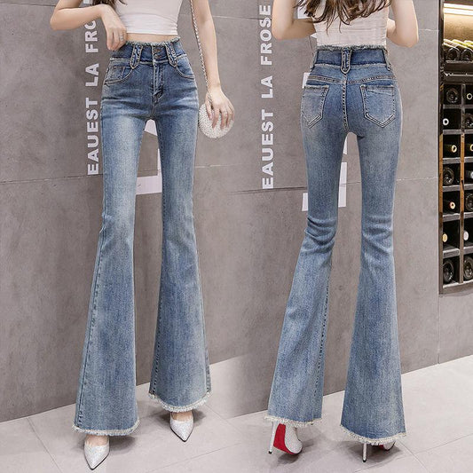 WTEMPO Summer Women Casual Ladies Flare Jeans Long Pants Bell Bottoms Jeans Large  Denim Trousers