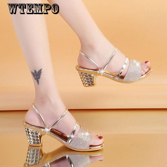 Ladies Sandals and Slippers Thick Heel Mid Heel Sandals Open Toe Korean All-match Sandals Women