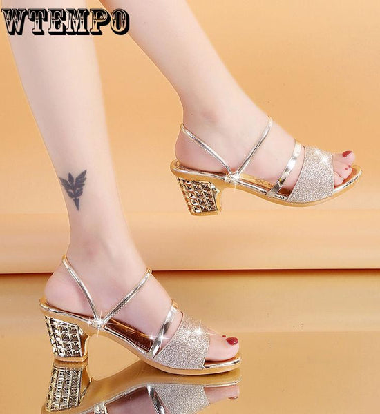 Ladies Sandals and Slippers Thick Heel Mid Heel Sandals Open Toe Korean All-match Sandals Women