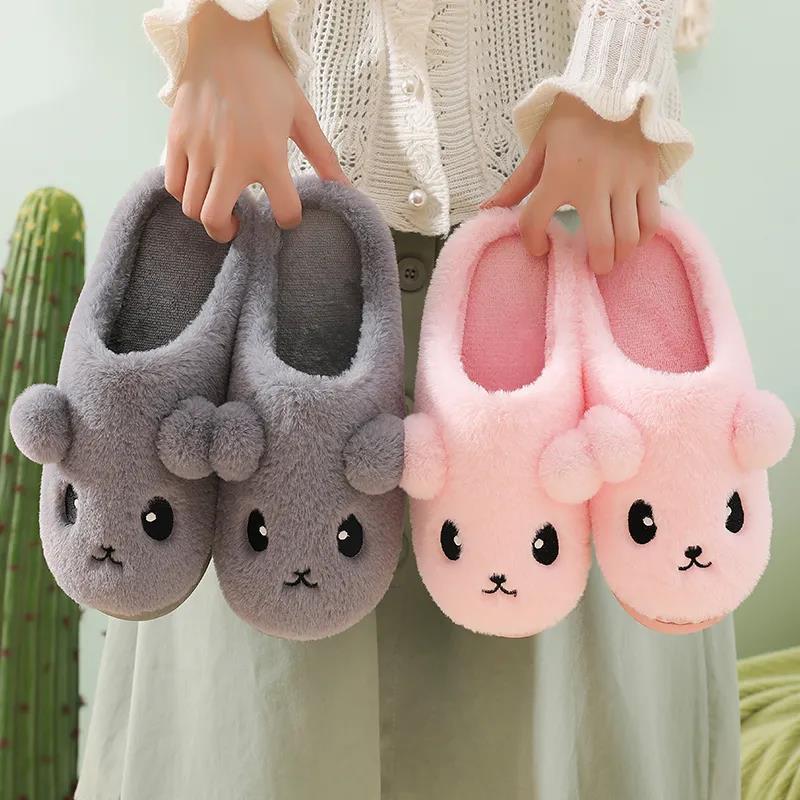 Autumn and Winter Cotton Slippers Female Cute Plush Couple Half-pack with Warmth and Non-slip Plush Slippers for Home Indoor