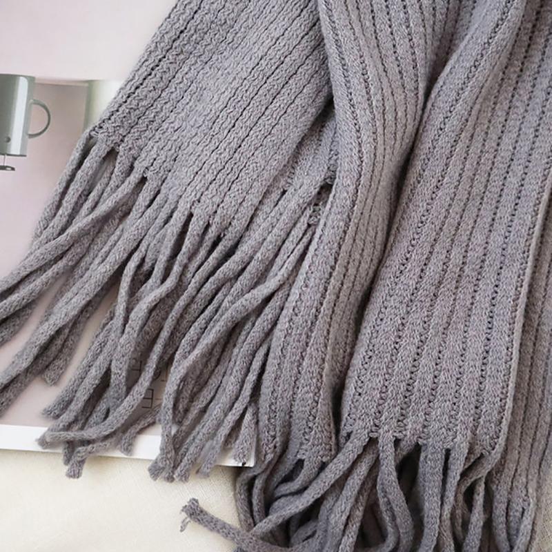 Scarf Women Autumn Winter Thicken Warm Kint Shawls Wraps Lady Fashion Elegant Solid Long Soft Scarves 2021 New Female Knitted Scarfs