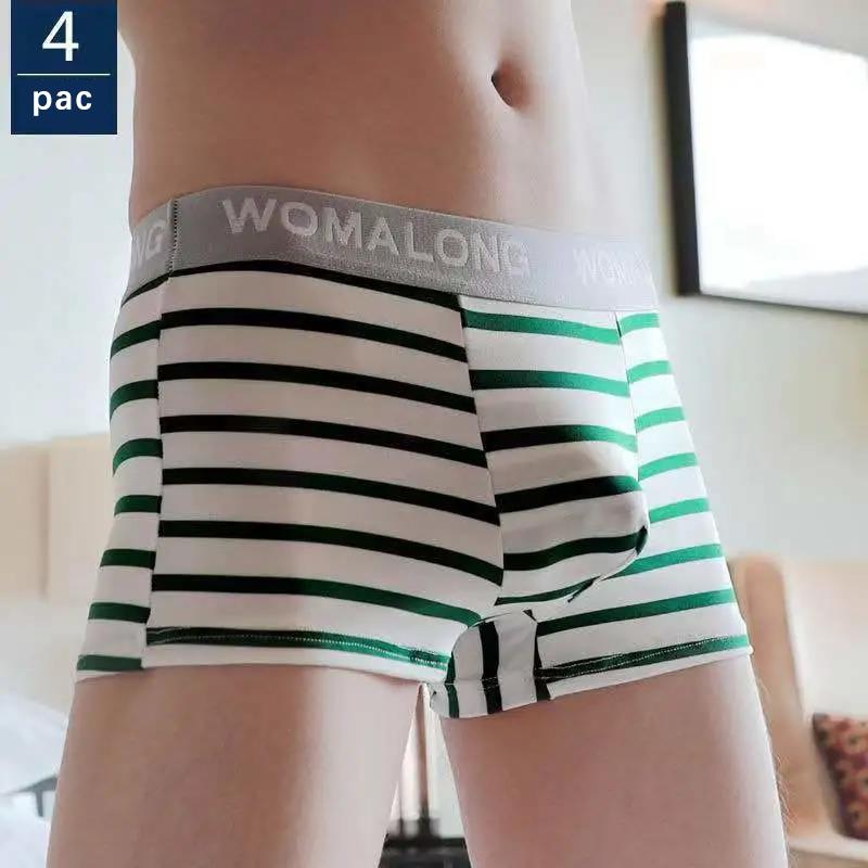 4 Pieces of Men's Underwear Boxer Shorts Youth Underwear Striped Boys Fashion Sexy Plus Size Striped panties