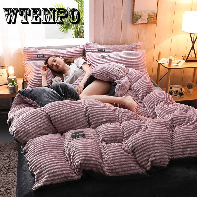 Wtempo Fleece Warm Winter Bedding Bed Duvet Cover Set Flannel Fleece Flat Sheet 4pcs Home Bedclothes