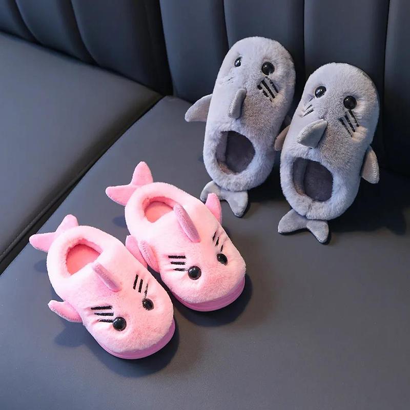 Children's Cotton Slippers Winter Cartoon Fish Boys and Girls Warm Thick Anti-skid Soft Bottom Home Indoor Baby Cotton Shoes