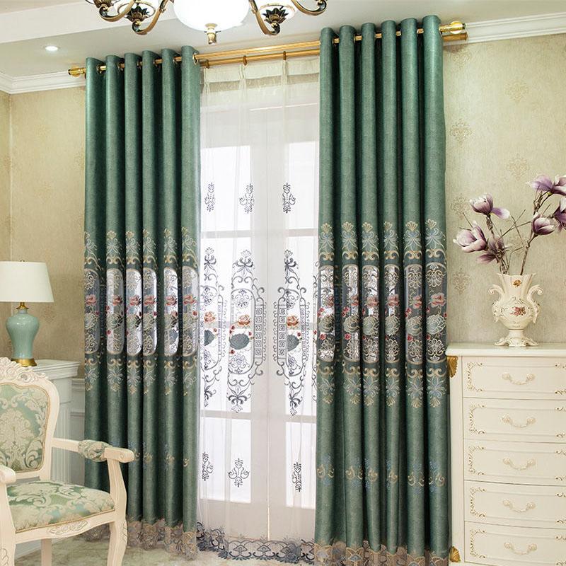 European Style Curtain Living Room Luxury High-end Thick Curtains Bedroom Precision Embroidered Curtain Fabric (230×270cm)