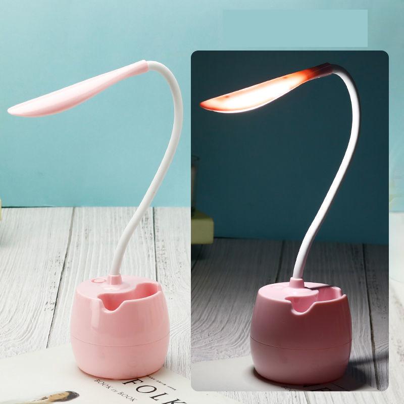 Push Button Switch LED Desk Lamp Eye Protection Cute Petal Type Dormitory USB Charging Plug-in Learning Lamp Reading Bedroom Bedside Lamp