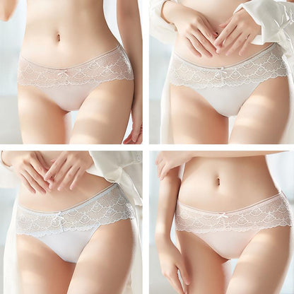 Women's Ice Silk Lace Panties Thin Cotton Crotch Antibacterial Seamless Low-waist Large Size Women's Briefs