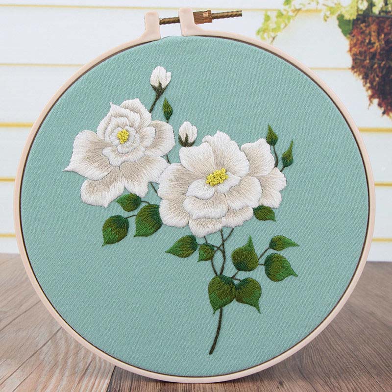 Home Decor Beginner Cross Stitch Kit Ribbon Painted Embroidery Hoop DIY Embroidery Flower Manual Needlework