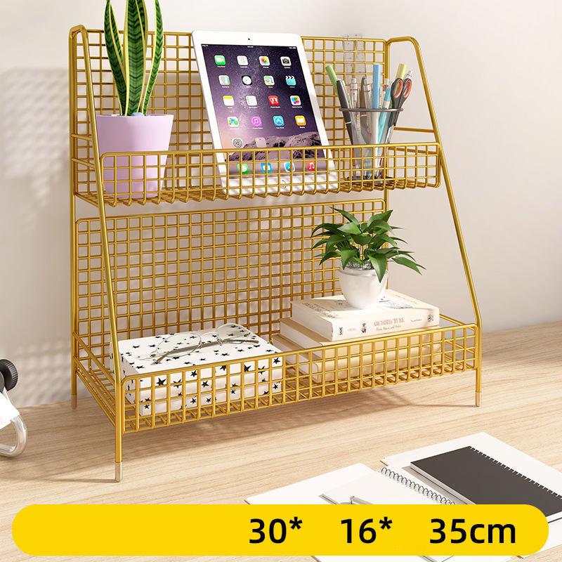 Desktop Shelf Storage Office Finishing Rack Bedside Bay Window Table Multi-layer Wrought Iron Desk Small Book Shelf