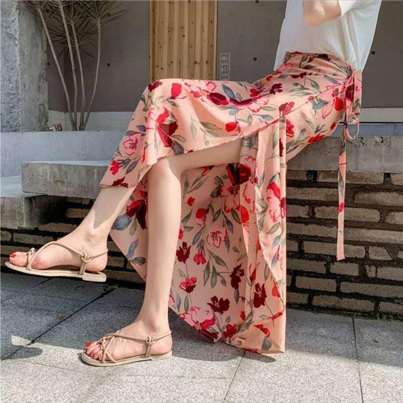 Long Floral Chiffon Casual Skirt A Piece of Cloth Women Summer Long Beach Wrap Skirt