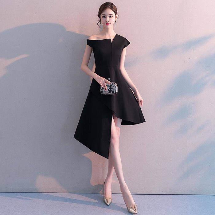 Pofulove XS-2XL Women Short Black Party Evening Dress Sleeveless Slim Elegant Irregular A-line Dress