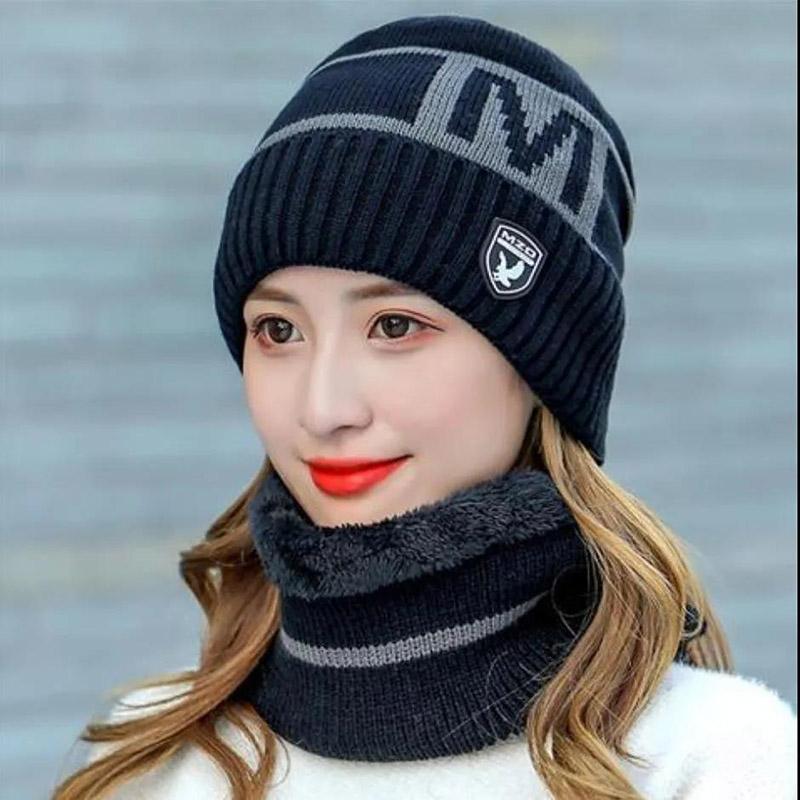 Winter Hats and Scarves 2-piece Set Knitted Woolen Cold-proof Ear Protection Hat and Bib Set Women's Cycling Hat Accessories