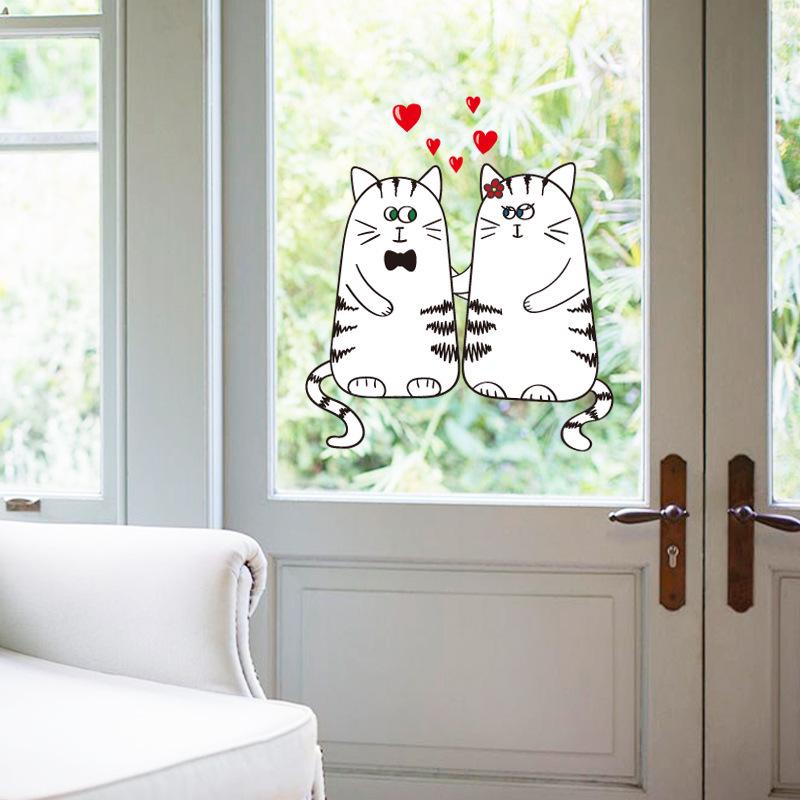 Love cats  heart stickers cabinet door bedside refrigerator kitchen decoration wall stickers