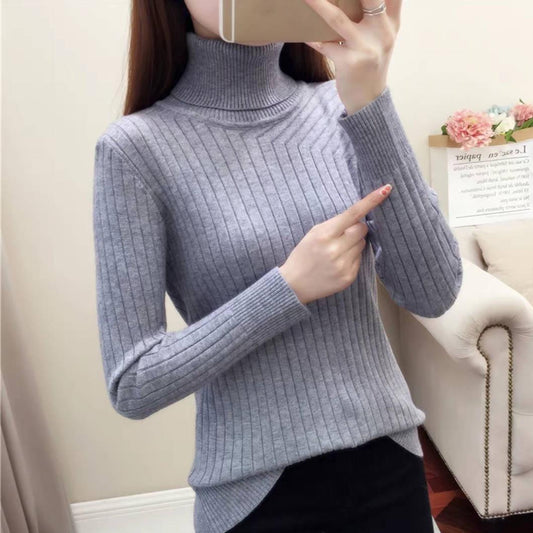 Autumn Elastic Long Sleeve Sweaters Female Pullover Turtleneck Women Pullovers Jumper Knitted Tops