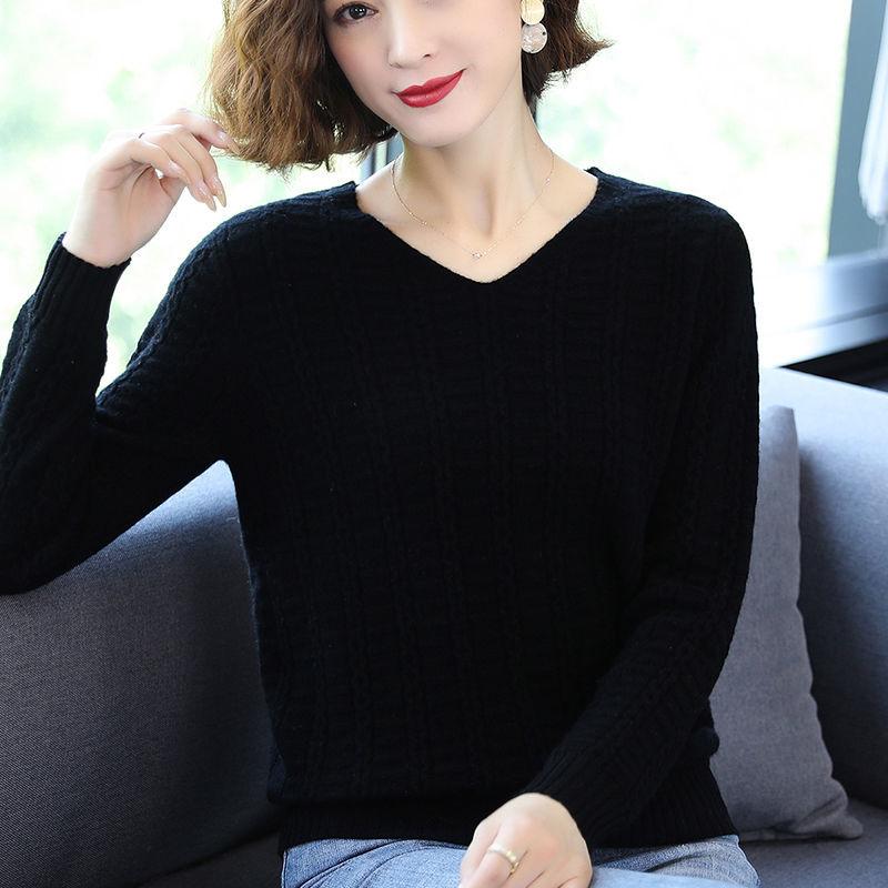 Knit Sweater Women Fall Winter Loose Twist V-neck Sweater Women's Plus Size Top Bottoming Shirt All-match