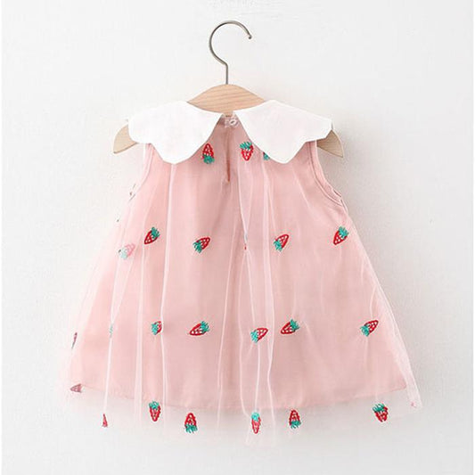 Children Dress Summer Turn-down Neck Kids Clothing  Baby Girls Clothing Strawberry Embroidery Sleeveless Dress Fruit Vest Skirt Toddler Girl