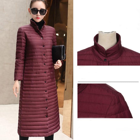 Women's Solid Color Down Jacket Mid-length Down Jacket Winter Korean Style Loose Coat Warm Stand-collar Down Jacket Quilted Jacket