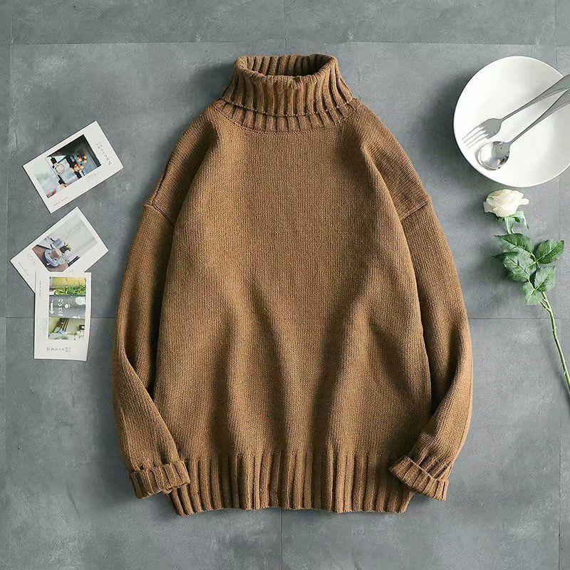 Autumn and Winter Men's High-neck Casual Knit Sweater Trend Couple Solid Color Sweater Long-sleeved Bottoming Shirt