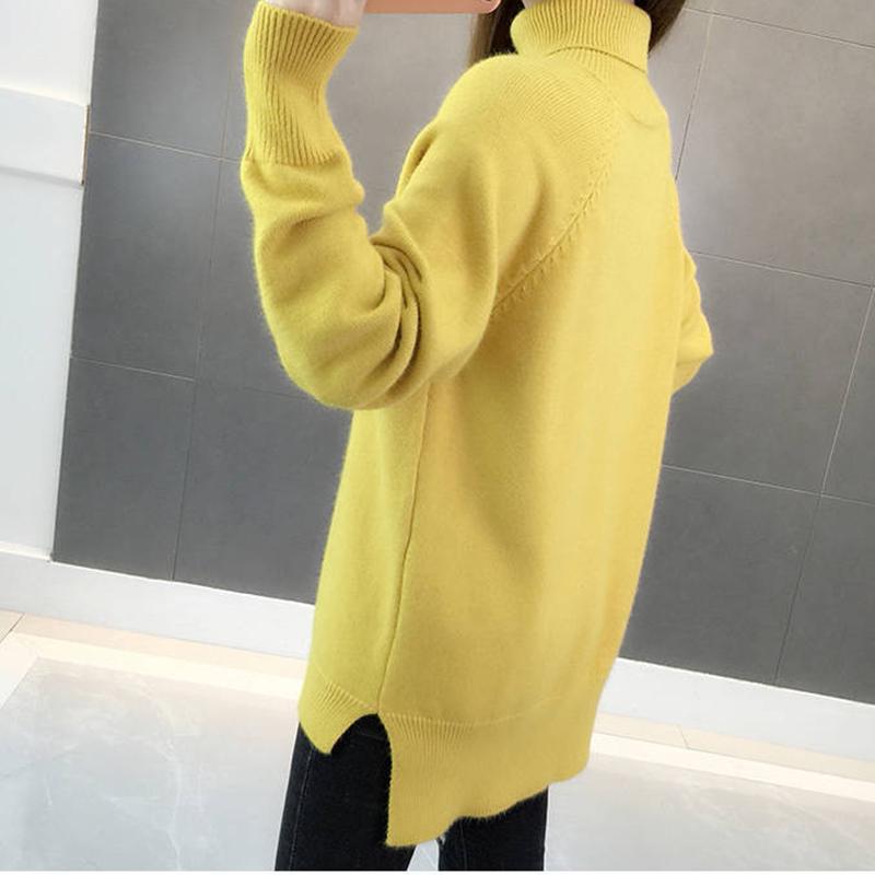 Women Solid Turtleneck Thicken Warm Pullover Sweater Loose Office Short Bottoming Shirt