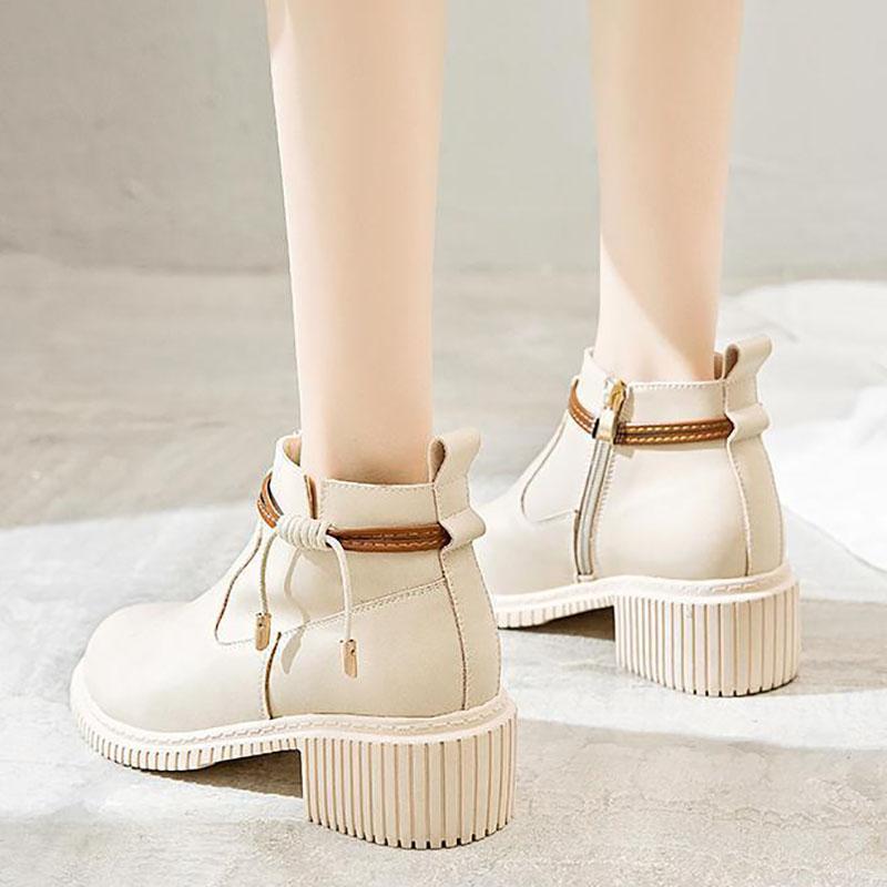 Summer White Short Boots Soft Leather Boots Thick-soled Martin Boots, Women's Boots Thick-heeled Women's Boots