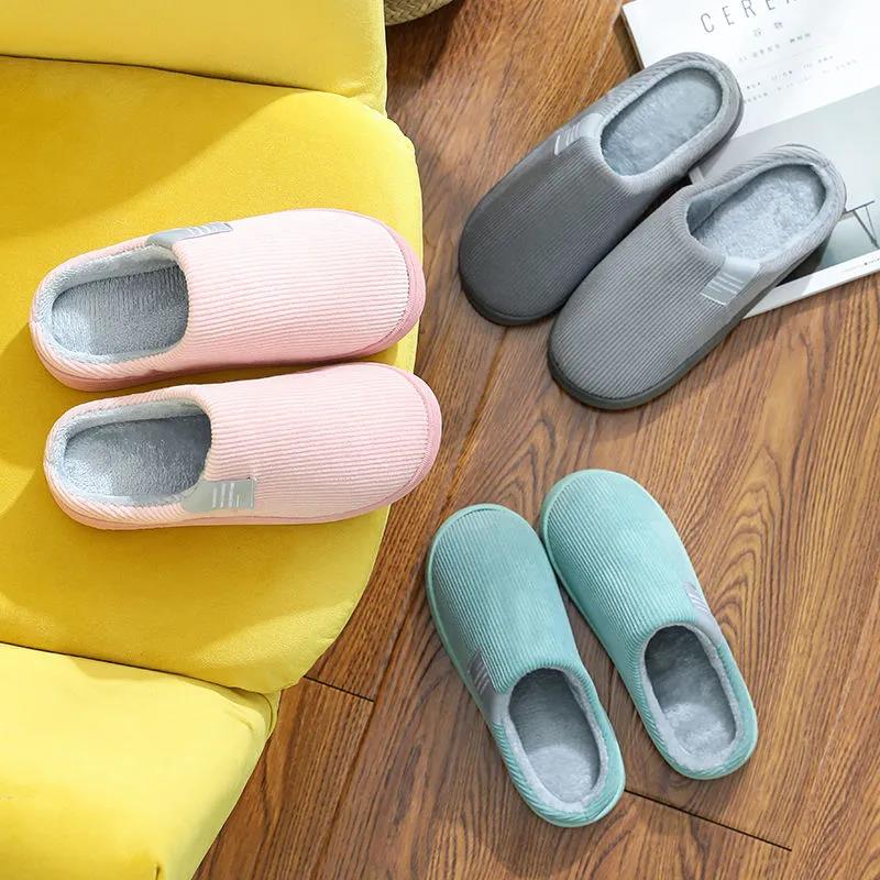 Women Autumn and Winter Cotton Slippers Indoor Non-slip Soft Bottom Warmth Month Shoes Simple Plush Half-pack with Floor Mop