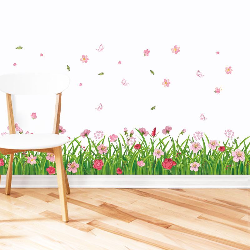 Floral flower skirting wall sticker room staircase background decoration removable stickers