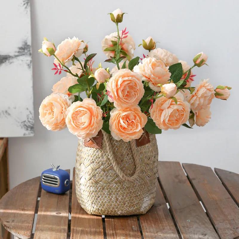 Nordic Simulation Peony Flower Bouquet Home Living Room Floor Decoration Dried Flowers Fake Flowers Silk Flower Ornaments