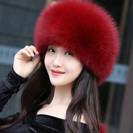 Women's Winter Hat Imitated Fox Fur Ball Plush Beret All-match Adjustable Hat Warm Cold Proof Ear Protection Hat Solid Fluffy Plushy Top Cap Fur Hat