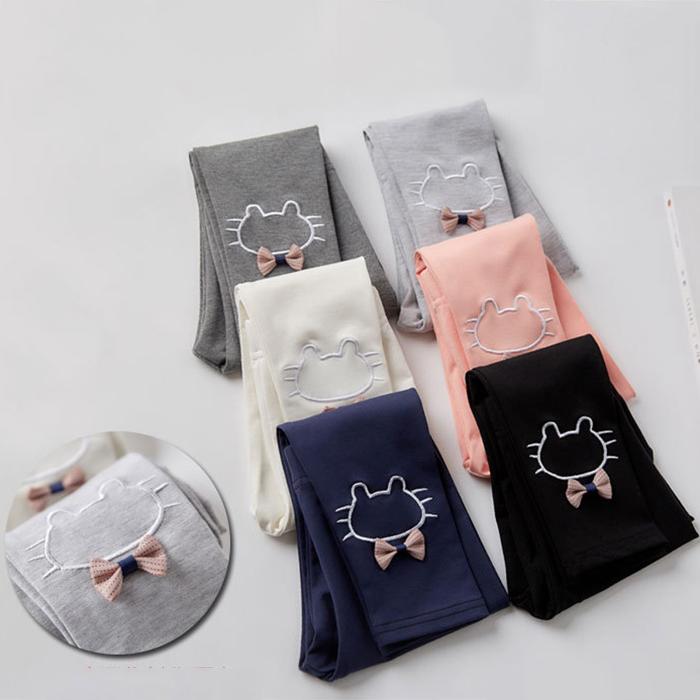 Girls' Leggings Children's Spring and Autumn Thin Bow Cartoon Cropped Trousers Baby Outer Wear and Inner Wear