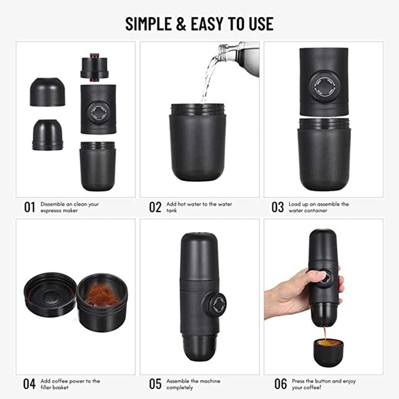 Mini Portable Coffee Machine 70ml Pressure Espresso Manual Handheld Coffee Maker for Car Travel Camping Hiking Home Office